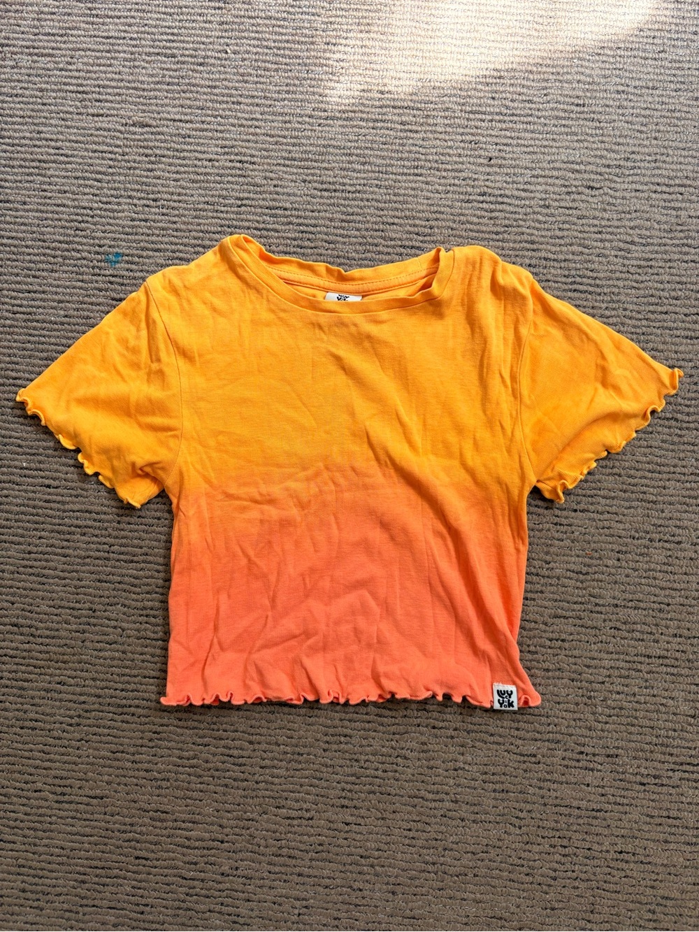 Lucy & Yak Orange Ombre Short Sleeve Tee lettuce hem crop top size small